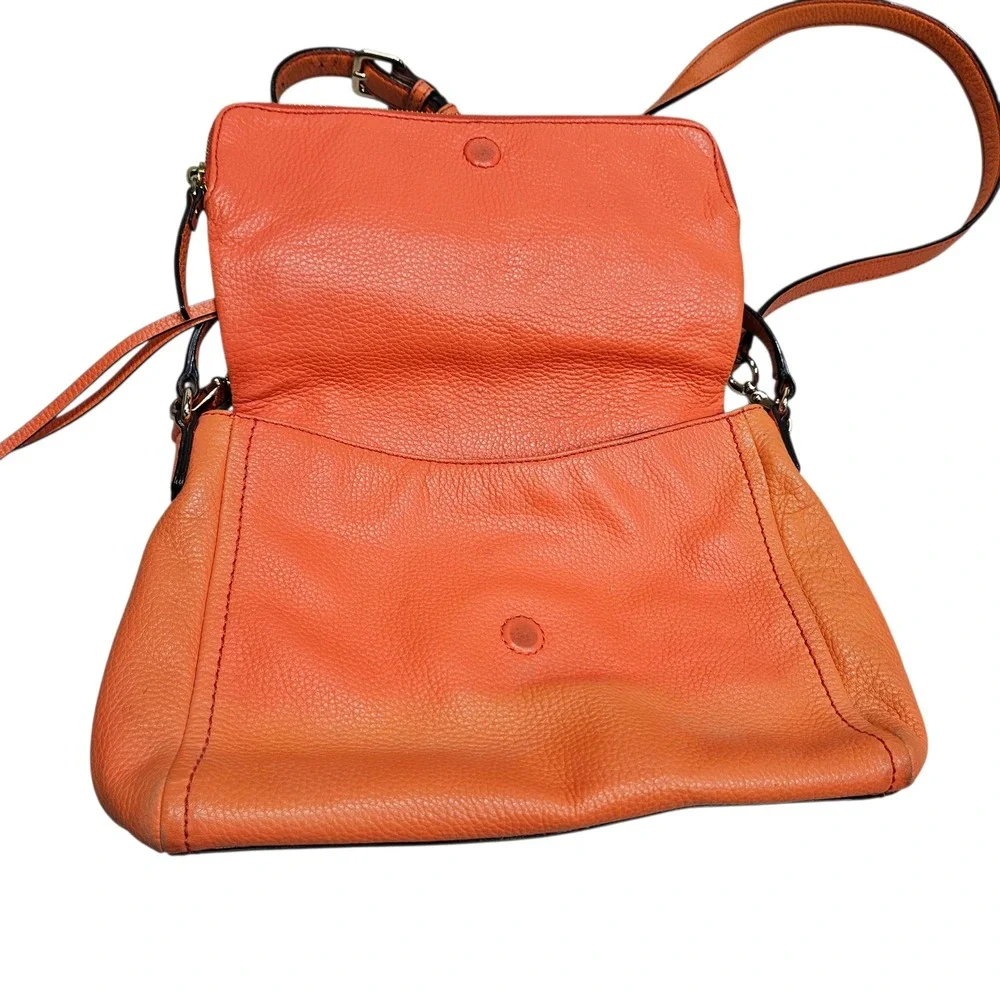Kate Spade Pebbled Leather Crossbody Bag Coral Orange Flap Zip‎ Pocket Bright
